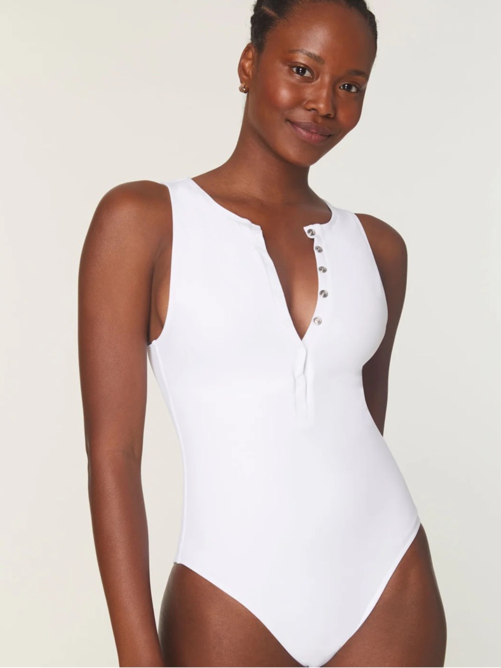 Andie The Malibu One Piece White Swimsuit Henley Snap size XXLT 2X Long Torso
